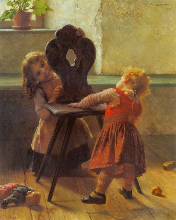 Children playing with chair by Georgios Jakobides